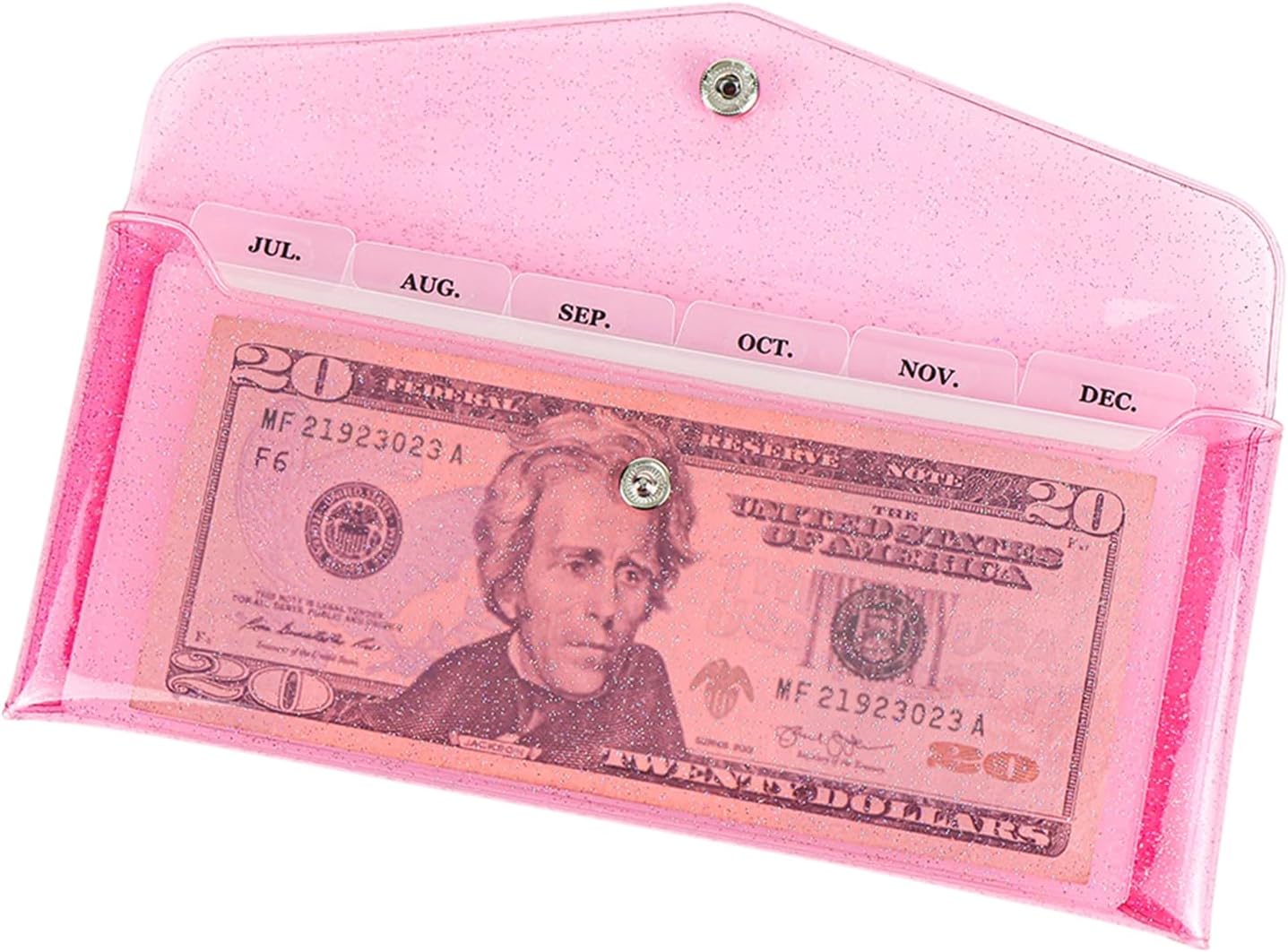 Cash Envelope Wallet Budgeting System PVC Multi-Purpose Pink Cash Stuffing Wallet Reusable Envelopes Pocket 6-Tab Dividers for Budget Wallets with Expense Tracking Monthly Stickers for Bills Planner