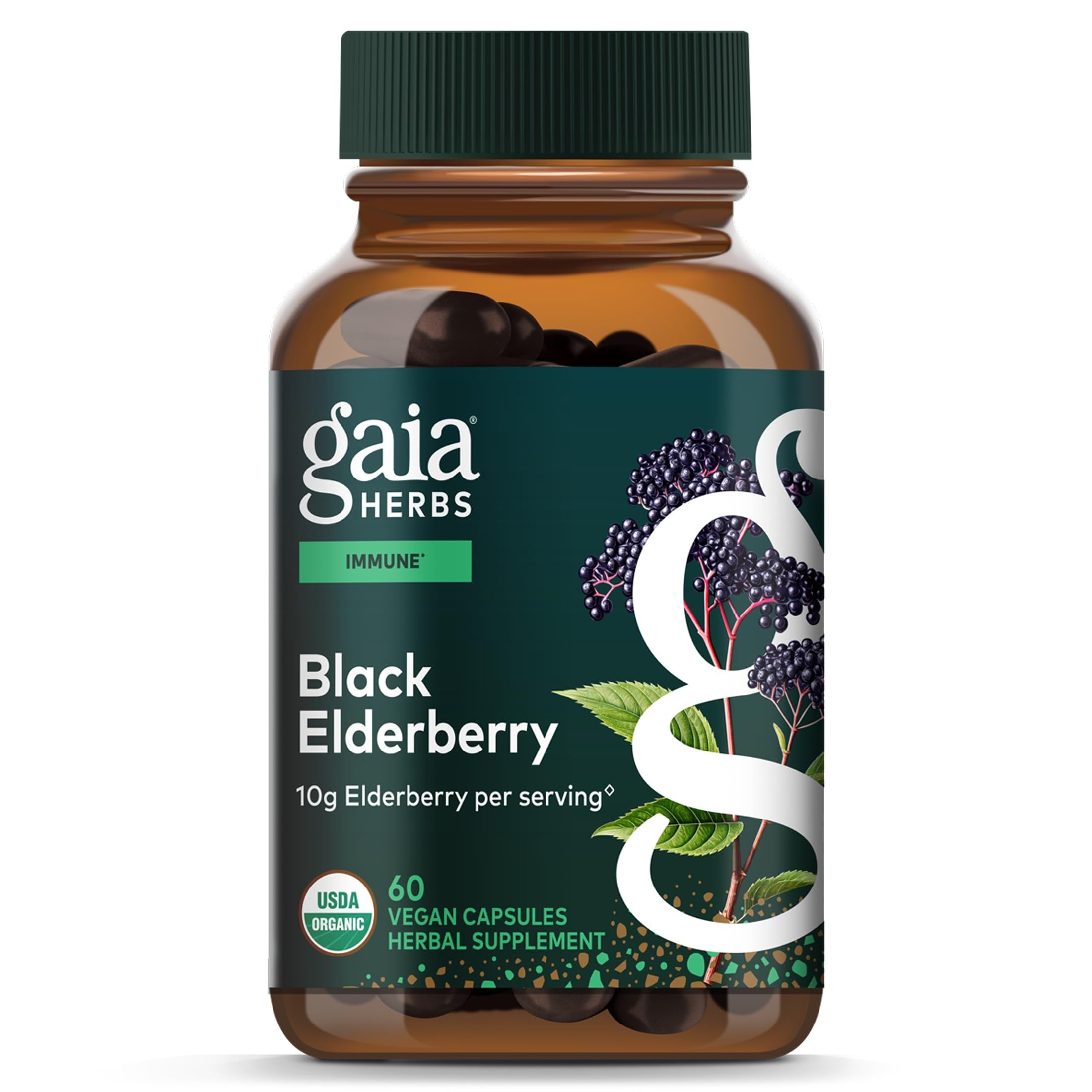 Gaia Herbs Black Elderberry, 60 Vegan Capsules, 30 Servings Unflavoured 60 Count (Pack of 1)