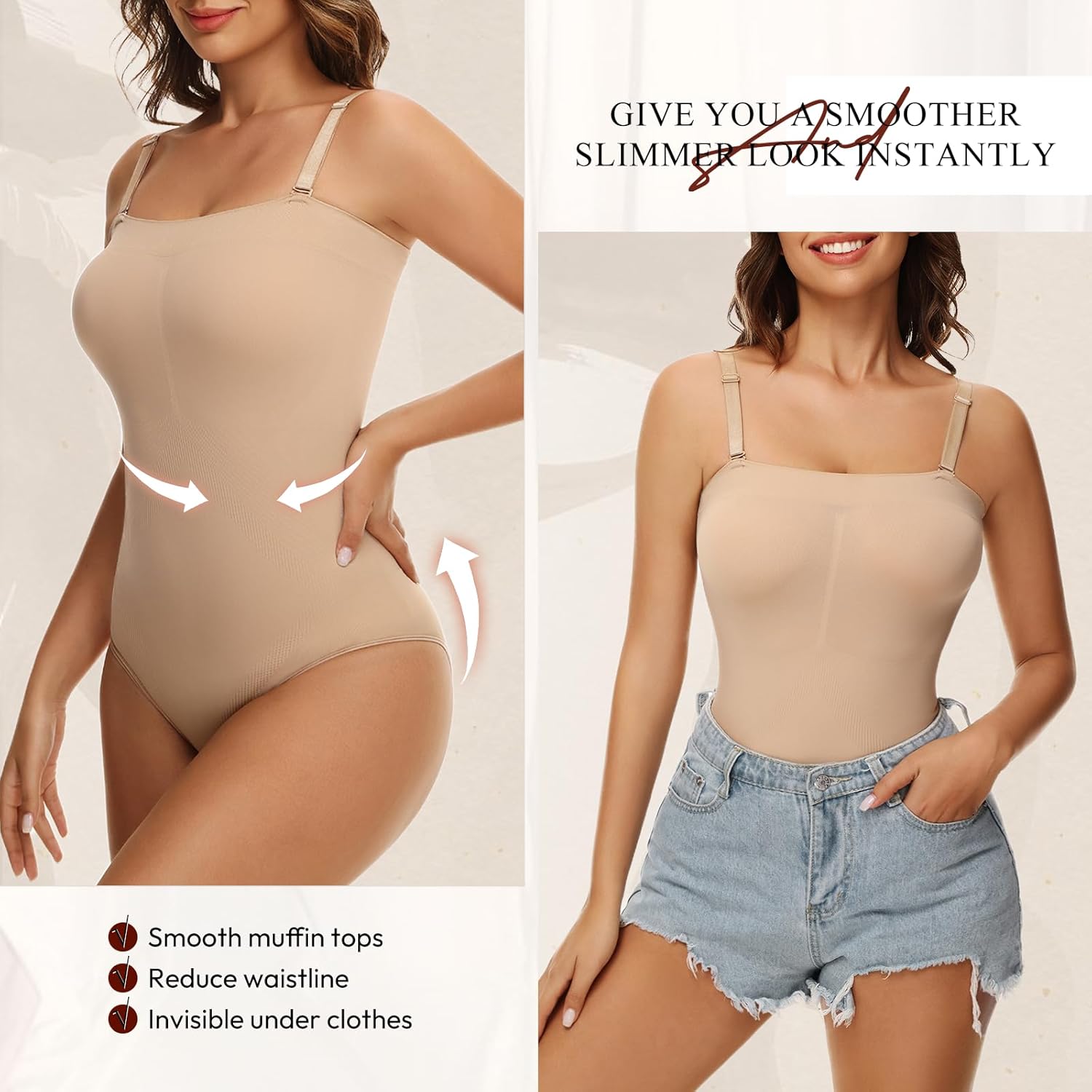 Strapless Shapewear Bodysuit for Women Thong Under Dress Bodysuit Tank Top - Image 4