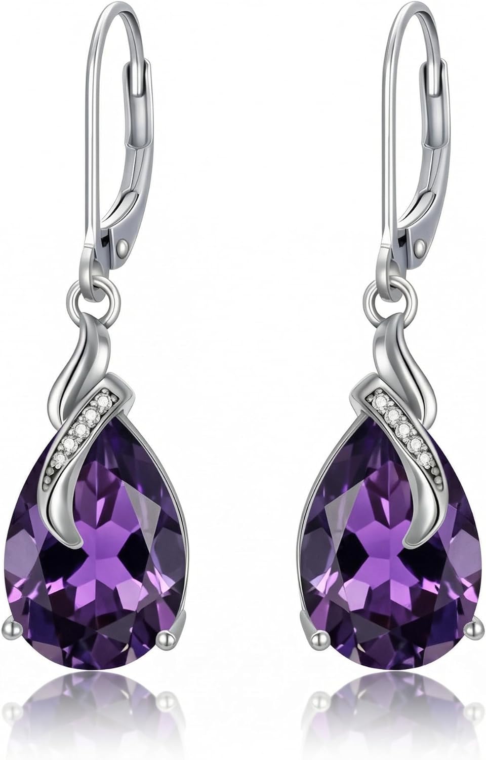 Gemstone Earrings for Women, Pear Cut Birthstone with Genuine Diamond Dangle Drops Earrings 925 Sterling Silver Diamond Jewelry Teardrops Earrings Gifts For Her