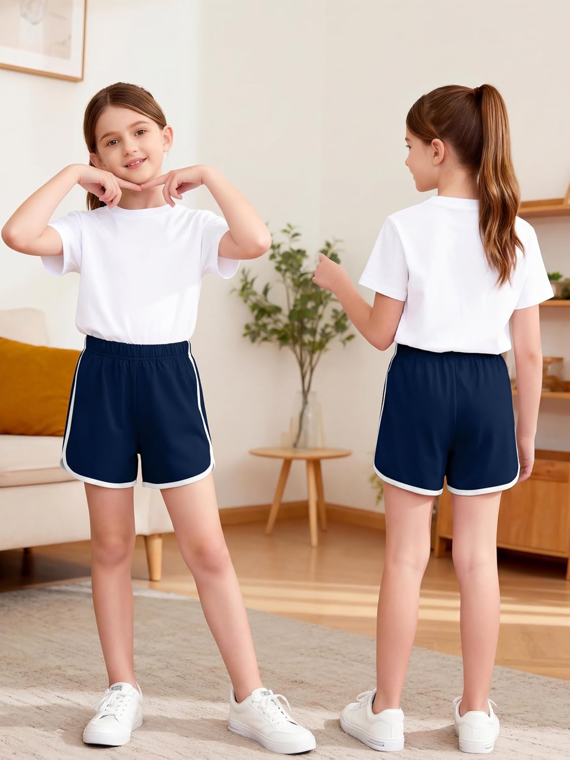 Poroka 6 Pack Girls Cotton Athletic Shorts Toddler Summer Dolphin Running Sports Shorts Kids Casual Active Short