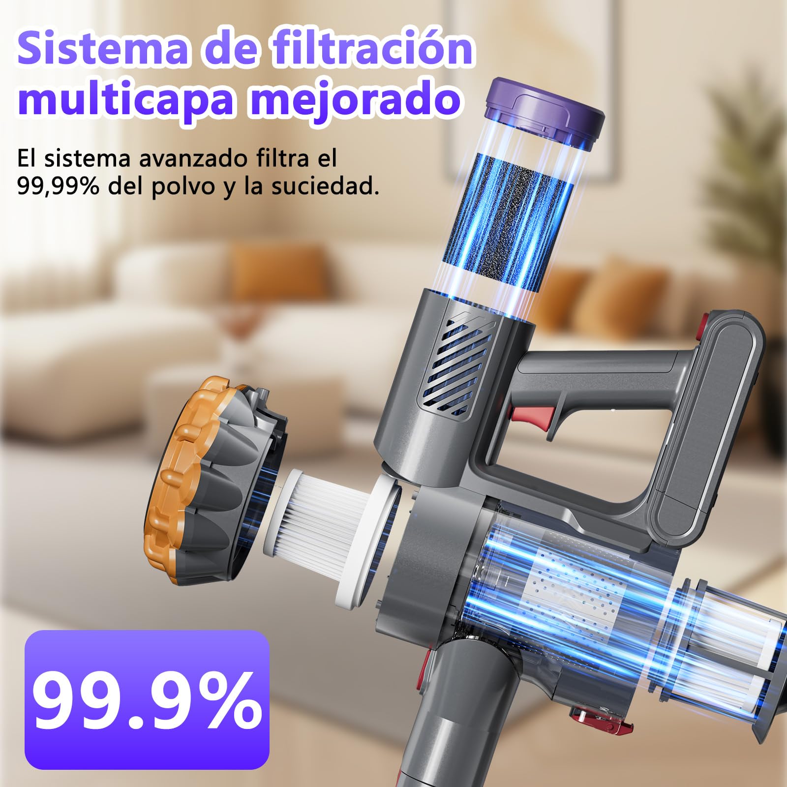 Aspiradora con batería, 50000 PA, aspiradora inalámbrica con pantalla LED, aspiradora ligera con batería, aspiradora de mano, potente potencia de succión para pelo de animales, alfombras