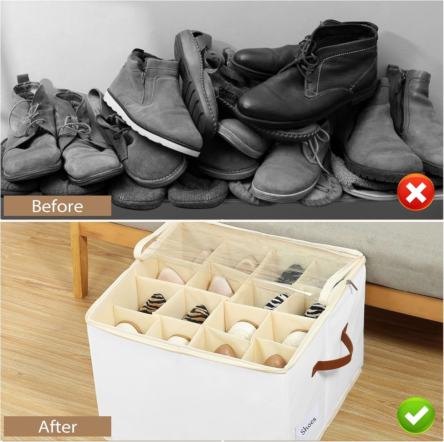 Scatole per Scarpe, Adatto per 12 Paia, Organizer Scarpe, Organizer per scarpe per armadio con coperchio trasparente e manici rinforzati per Camera da Letto, Ingresso, Armadio (2)
