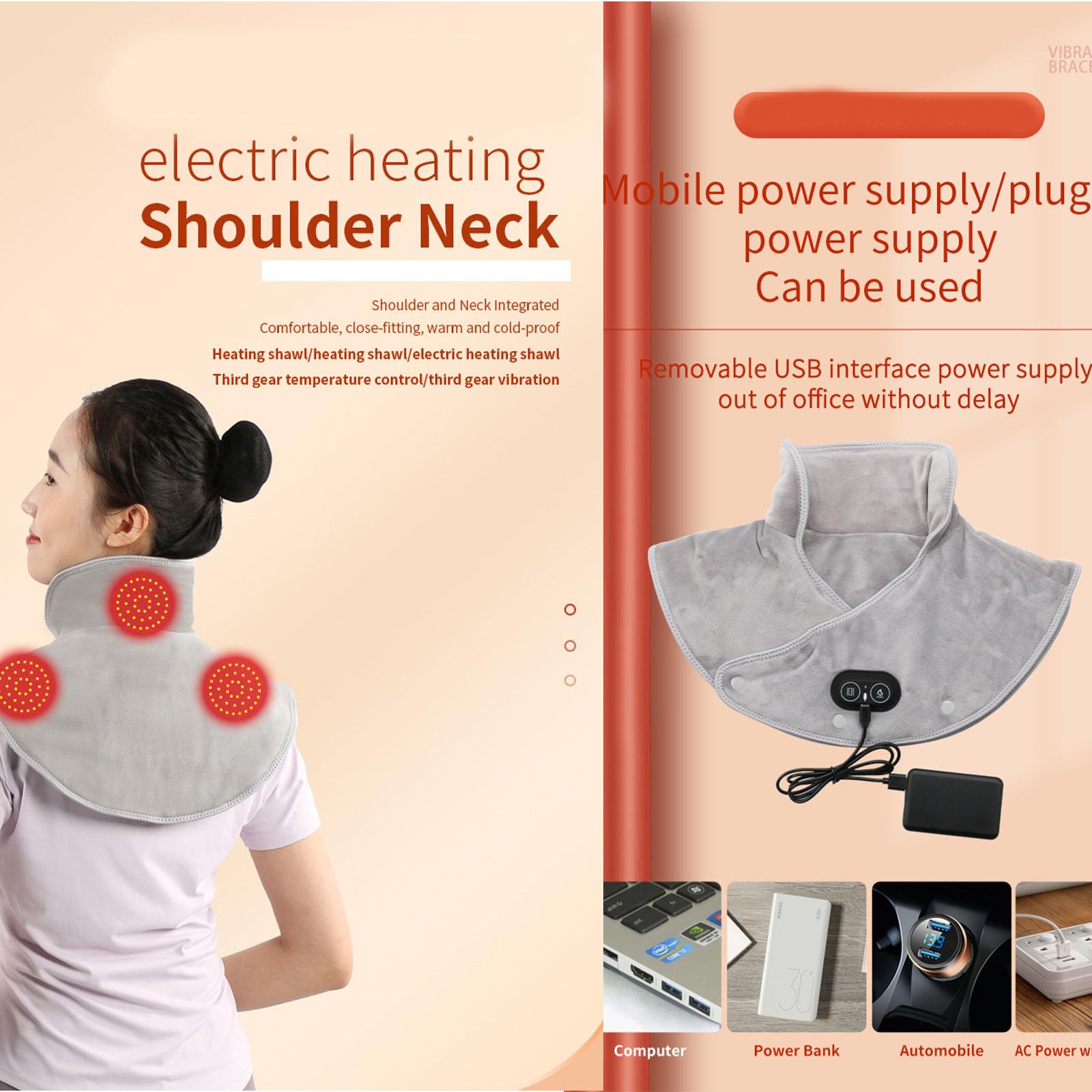 Almohadilla térmica para Cuello y Hombros, Envoltura terapéutica de Calor y vibración para un Alivio instantáneo del Dolor de Cuello con 3 configuraciones de Calor, Cuello y Hombros eléctricos con Vi