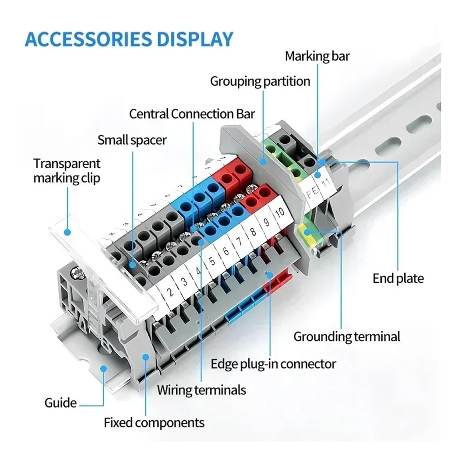 20/50/100 pièces 2.5 bornier UK2.5B connexion à vis bande de 5mm² câble électrique Din Rail connecteur fil(UK2.5B-Gray,100 PCS)