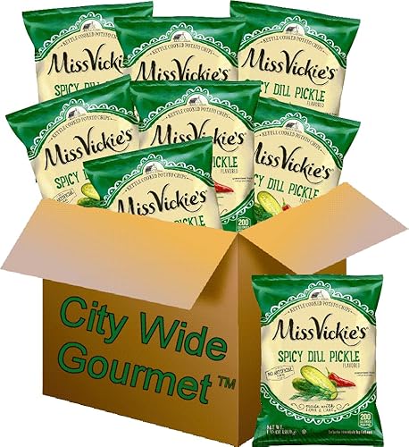 Miss Vickies Kettle Cooked Potato Chips, Spicy Dill Flavor, 1.375 oz Bags, Pack of 8