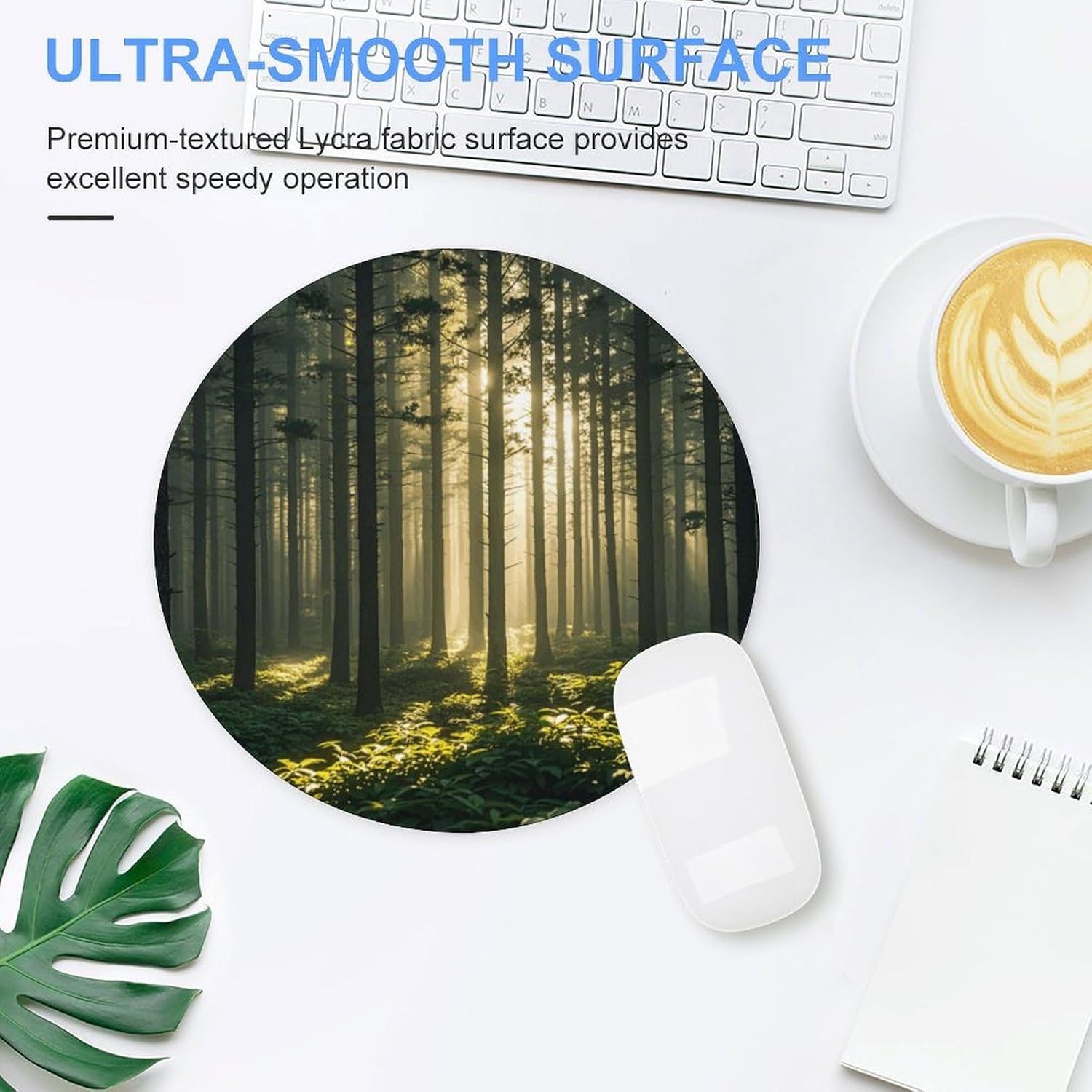 Mousepad Forest White Light Desk Pad with Non-Slip Rubber Base Gaming Round Mousepad Waterproof Circle Desk Mat for Laptop Office Desk Accessories for Gaming Mat 7.8 in image 4