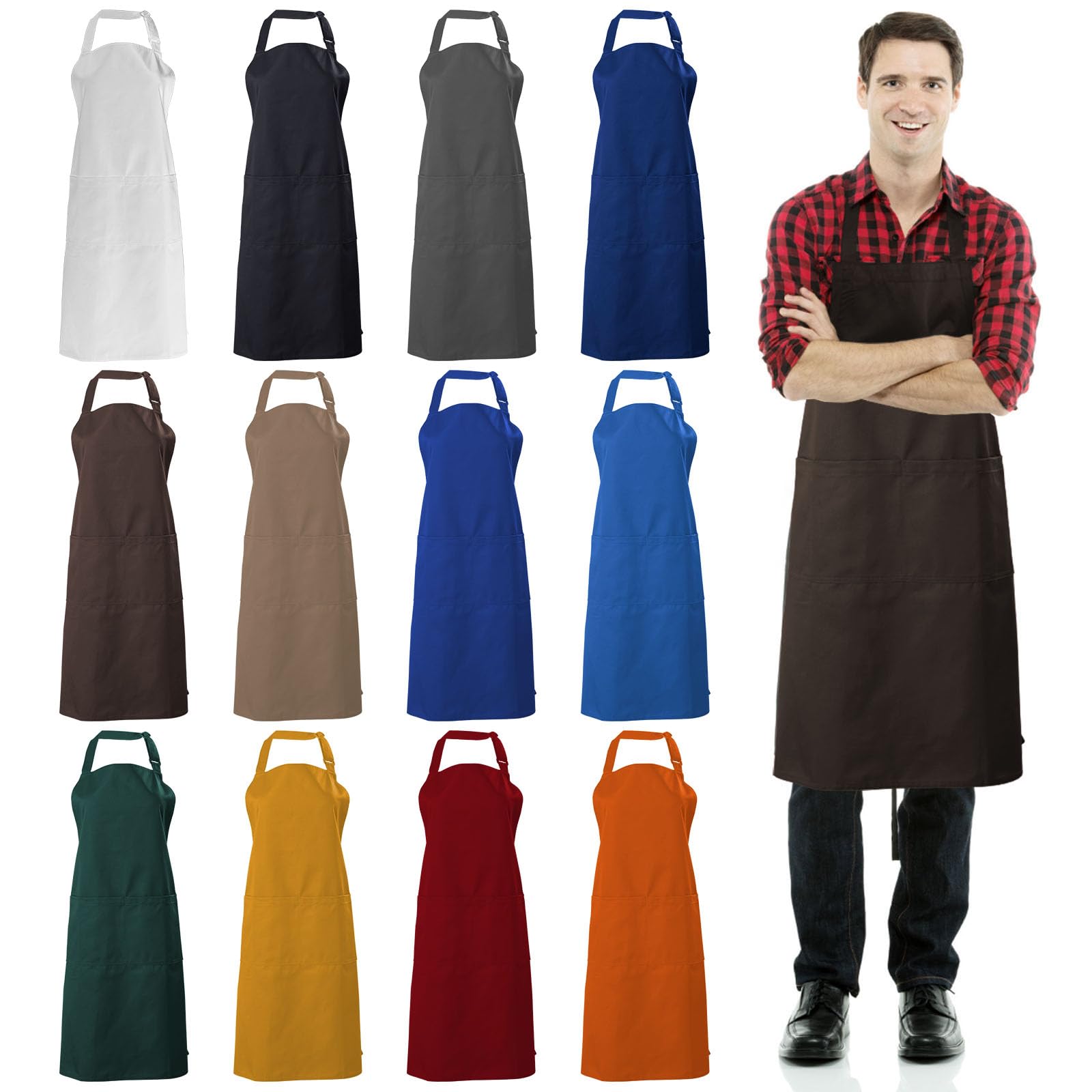 EMICUTE Adjustable Bib Apron with 2 Pockets for Men Women Chef Kitchen Cooking