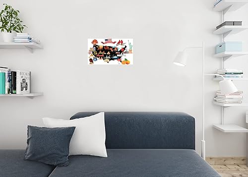 Vista 4 de Dibujos animados mapa de los Estados Unidos Estados Unidos con símbolos – Póster