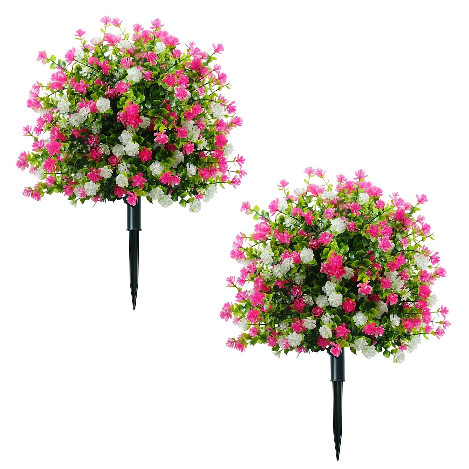 CALMUDHON Pink UV Resistant Artificial Camellia Eucalyptus Ground Stakes Fake Purple White Flower Bushes Outdoor Garden Landscape Decor