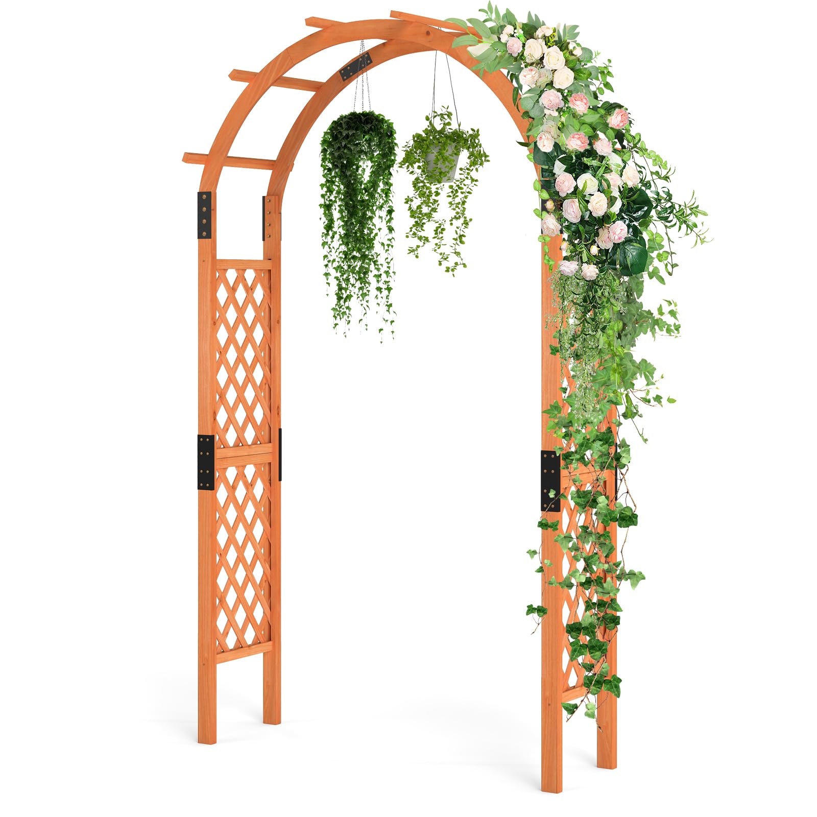 HOMASIS Arche de Jardin en Bois avec Treillis pour Plantes Grimpantes
