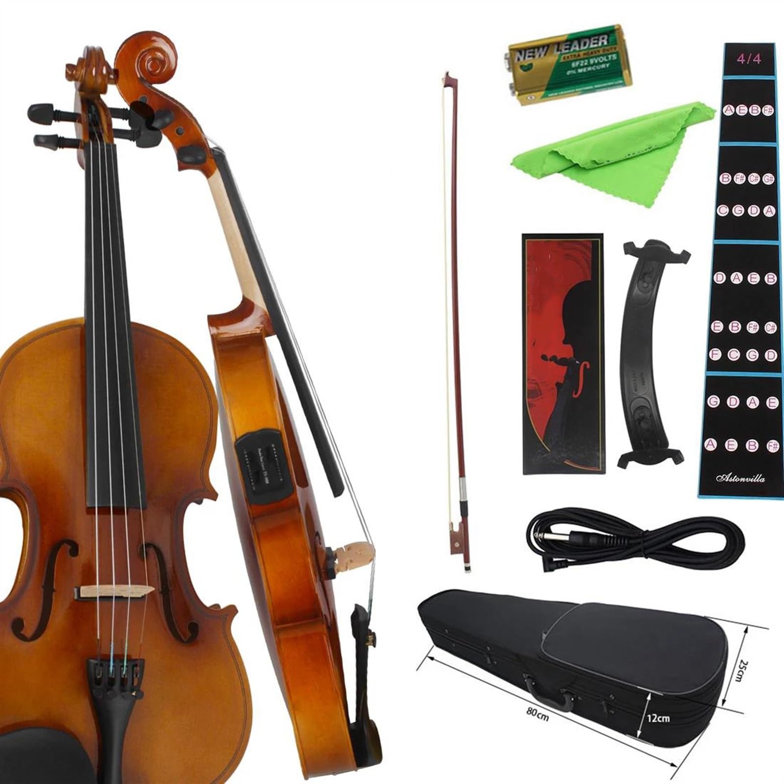 Geige 4/4 Elektrische Violine Massivholz Akustikvioline Mit Bogenkoffer Anschlusskabel