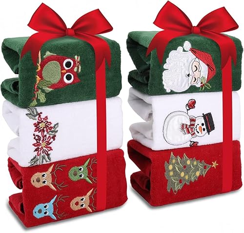 Toallas de mano navideñas de gran tamaño para baño, 15 x 24 pulgadas, paquete de 6, toallas de cocina navideñas de algodón, juegos de toallas