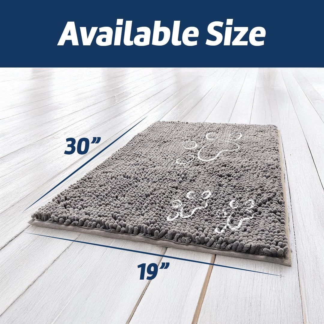 Muddy Mat® Paw Dog Door Embroidery Mat Super Absorbent Microfiber Indoor Outdoor mat for Muddy Paws, Non-Slip Washable Pet Rug, Quick Dry Chenille Entryway Carpet, Machine Washable – Grey 19”x30”
