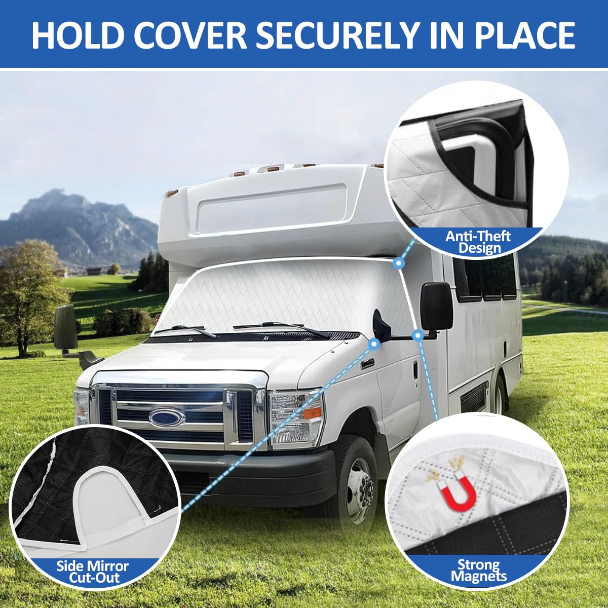 Class C RV Windshield Cover - Front Windshield Sun Shade Protector For RVs, New & Ready To Use