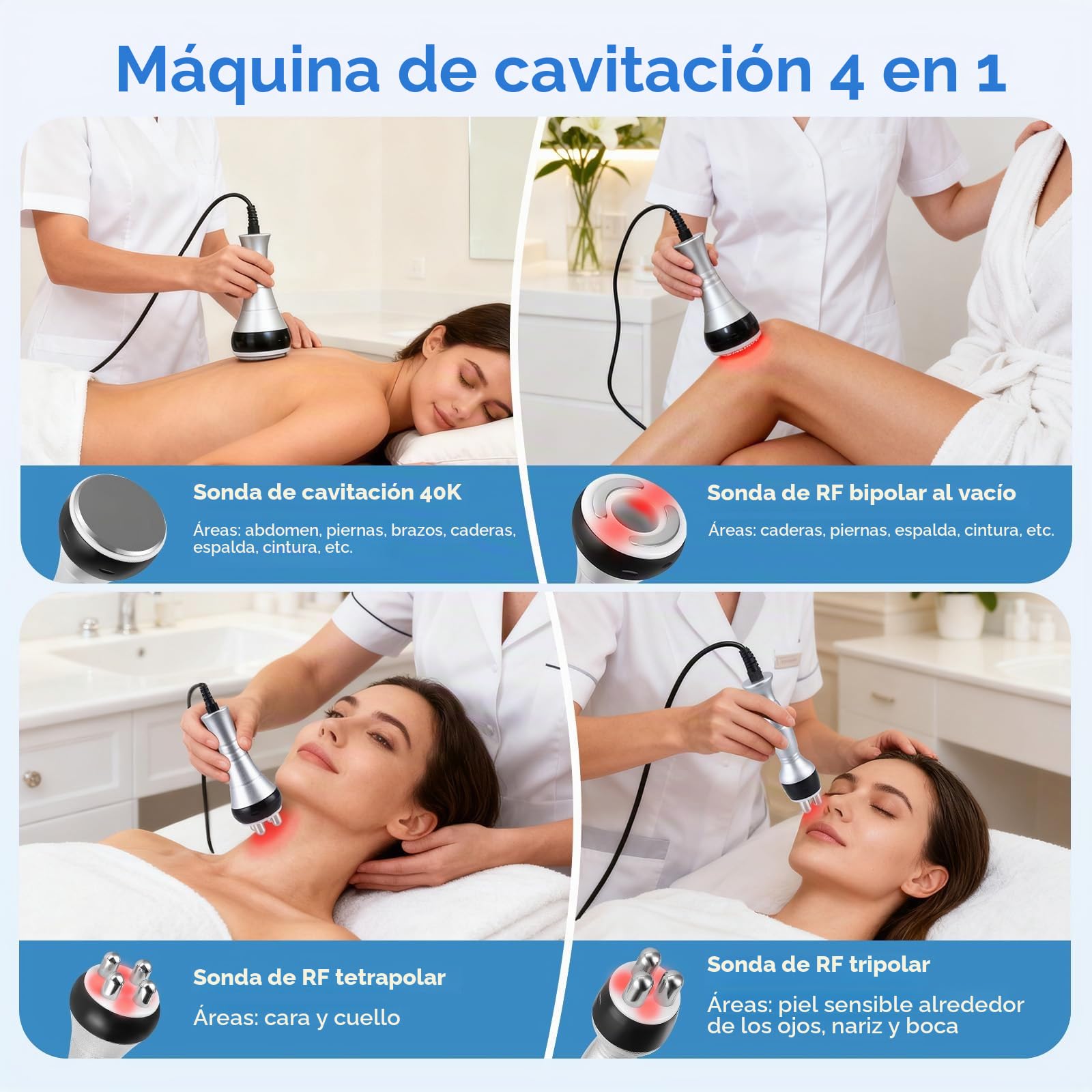 40K Máquina de Cavitación, Dispositivo 4 en 1 para Adelgazamiento, Radiofrecuencia, Cuidado de la Piel, Moldeador Corporal y Tratamiento Facial para Rostro, Abdomen, Glúteos y Muslos