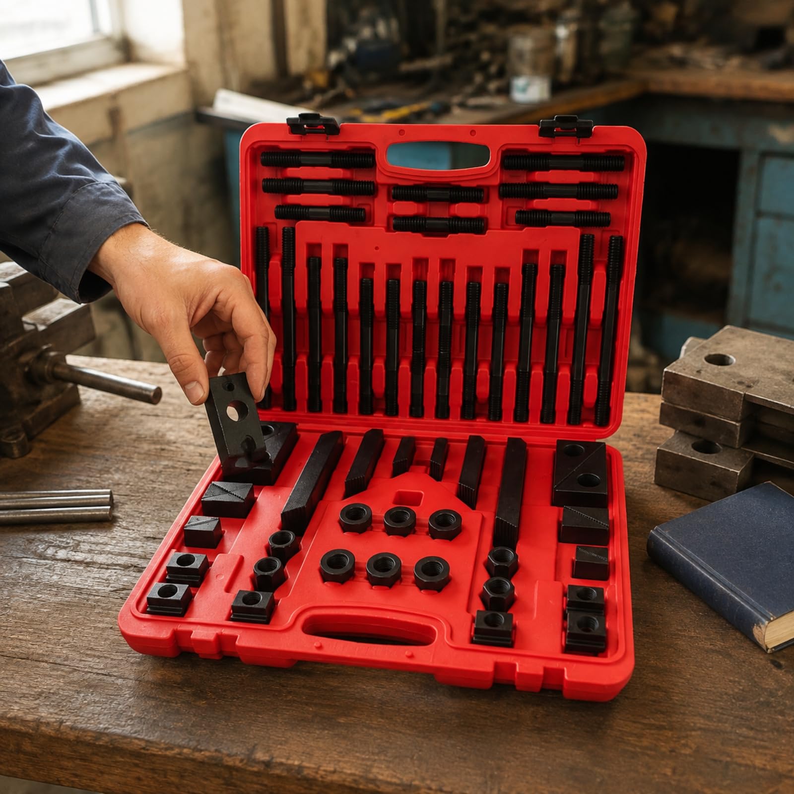 Harilla 58 Stück stabil Fräsmaschinen-Spannsatz | Tragbar Systemkoff, CNC-Spannset, hochpräzise, Spannzange, für Metallbearbeitung, Wkstatt, Heimwk,
