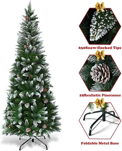 Miniatura 3 de Generic CHEFJOY - Árbol de Navidad con forma de lápiz, con conos de pino, árbol de Navidad con bisagras y soporte de metal, fácil de montar para el