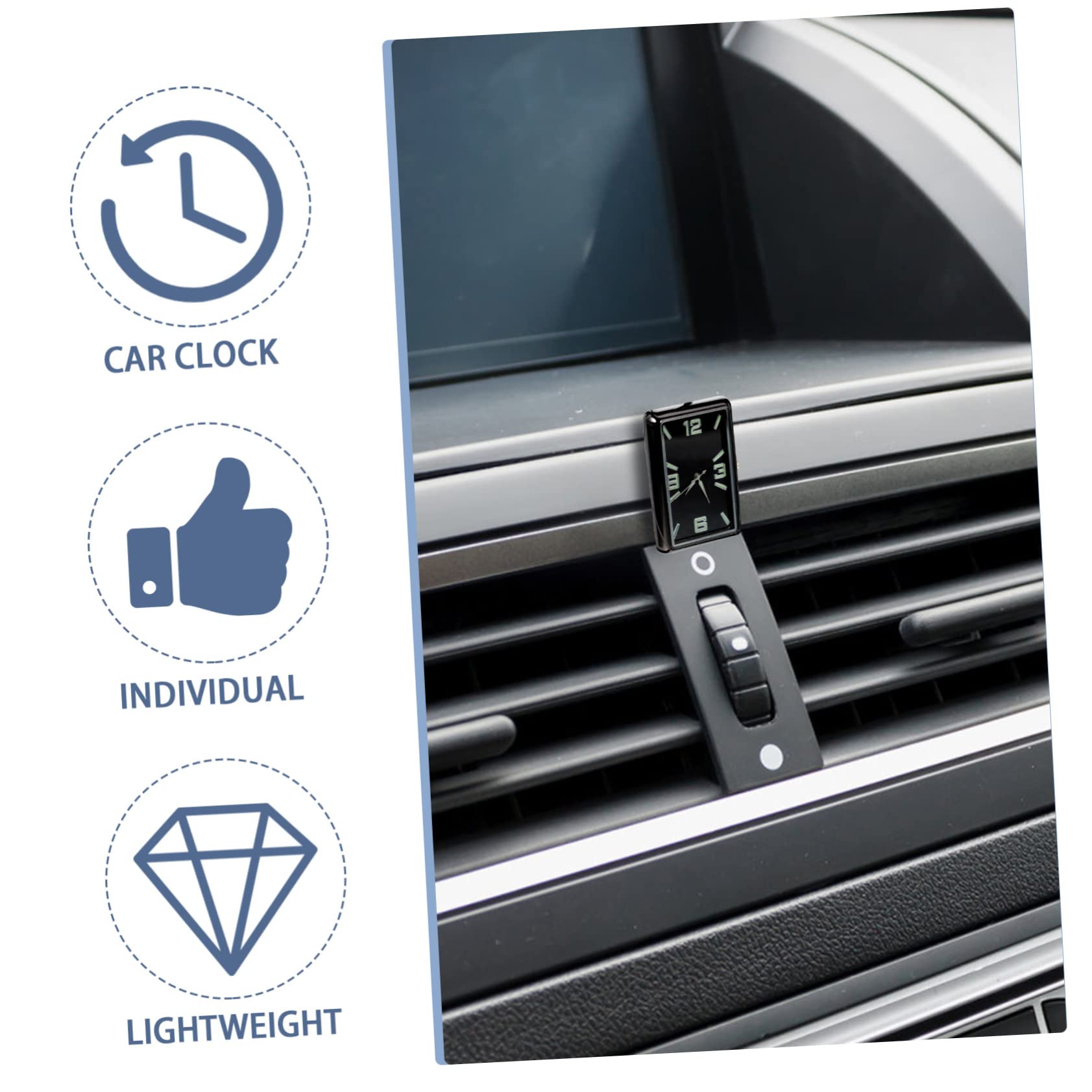 Reloj Cuadrado del Coche Negro de Aleación y Vidrio | Pequeño Reloj Analógico a Pilas, Diseño Simple y Elegante, Accesorio Ligero para Hogar y Escuela