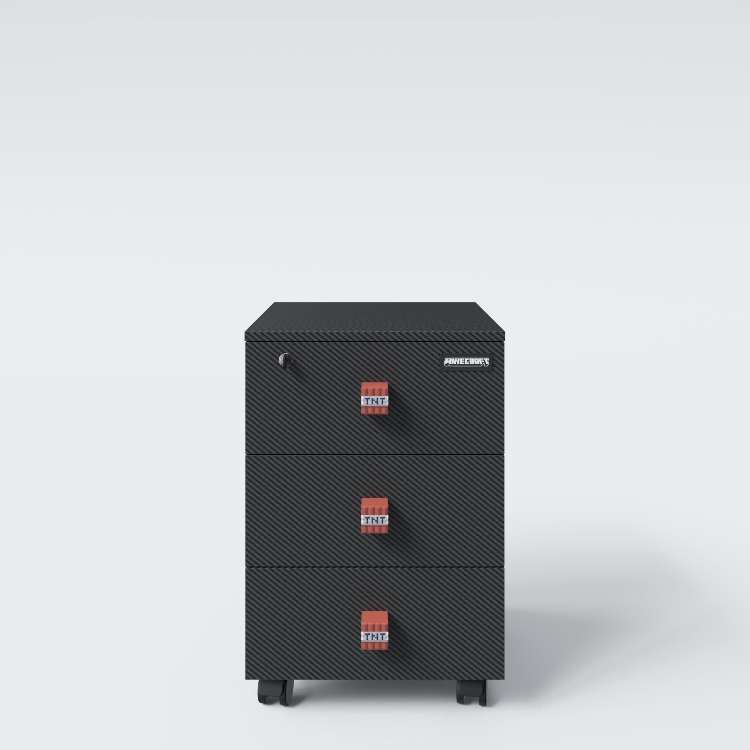 Original Minecraft Rollcontainer – 3 Schubladen, abschließbar, schwarz, TNT-Griffe