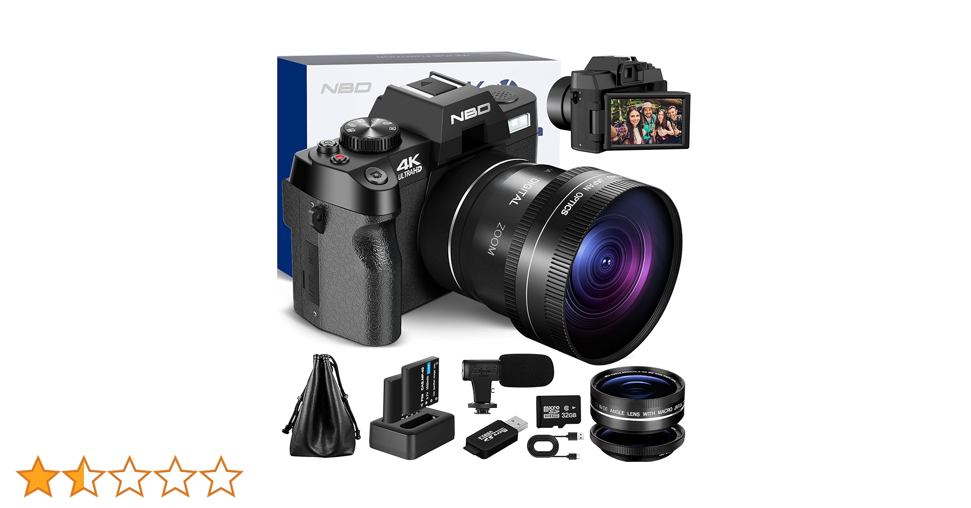 NBD 4K 4800万画素 デジタルカメラ 本体と付属品 Amazon | NBD 4K 4800万画素 デジタルカメラ 革ハーフケース付き