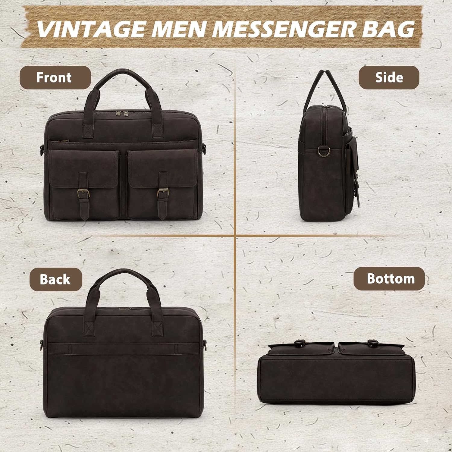 RAINSMORE Messenger Bag for Men 16 Inch Leather Laptop Bags Work Computer Briefcase Vintage Mens Satchel Shoulder Bag for Work, Office, Business, Travel, Coffee - Image 7