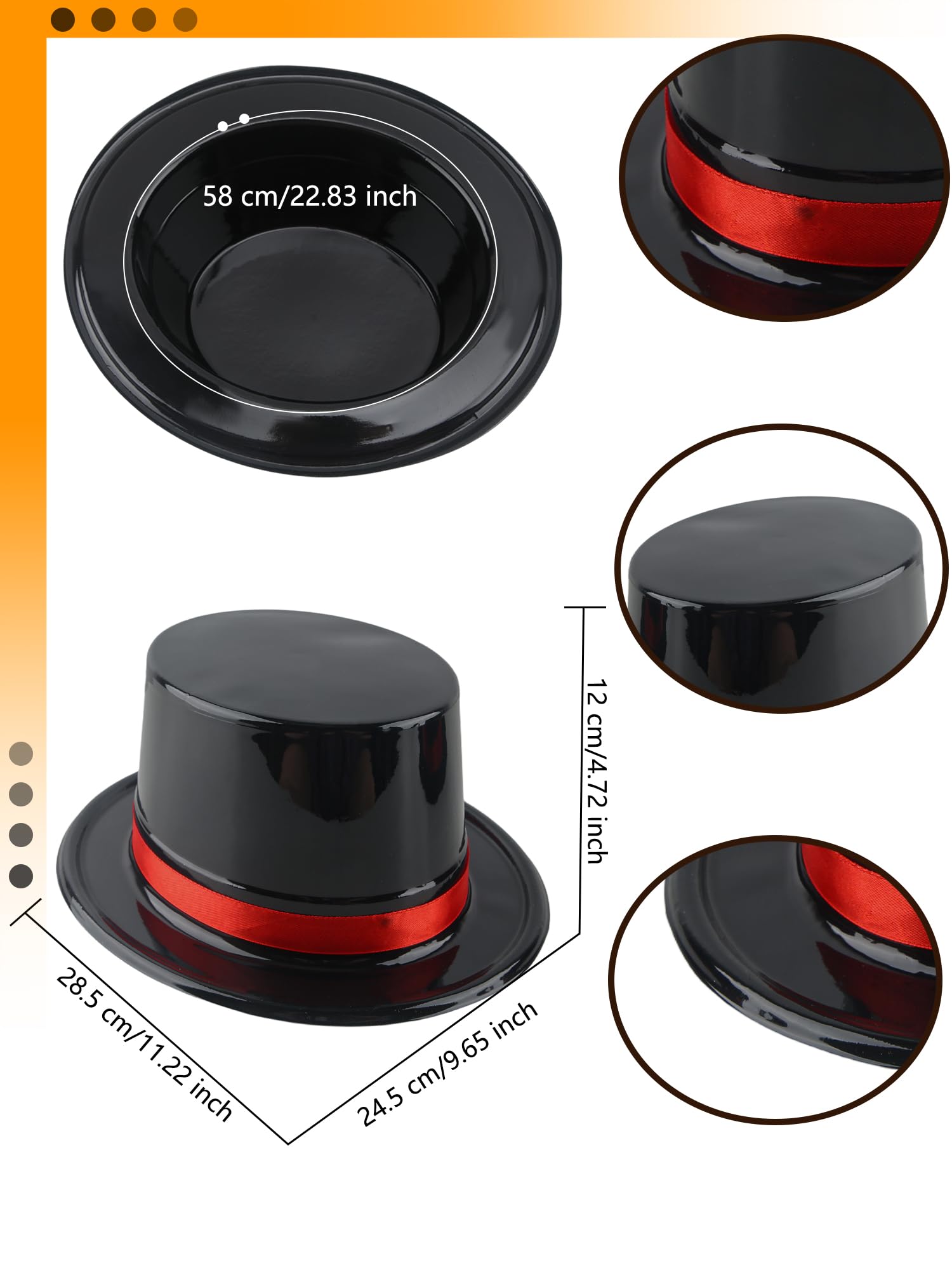 SGBETTER 12 Pack Adults Top Hats Bulk Black Glitter Top Hat with Red Band Plastic Magician Hat for Men Women Dress Up Supplies (Color Style 2 (PVC Glitter))