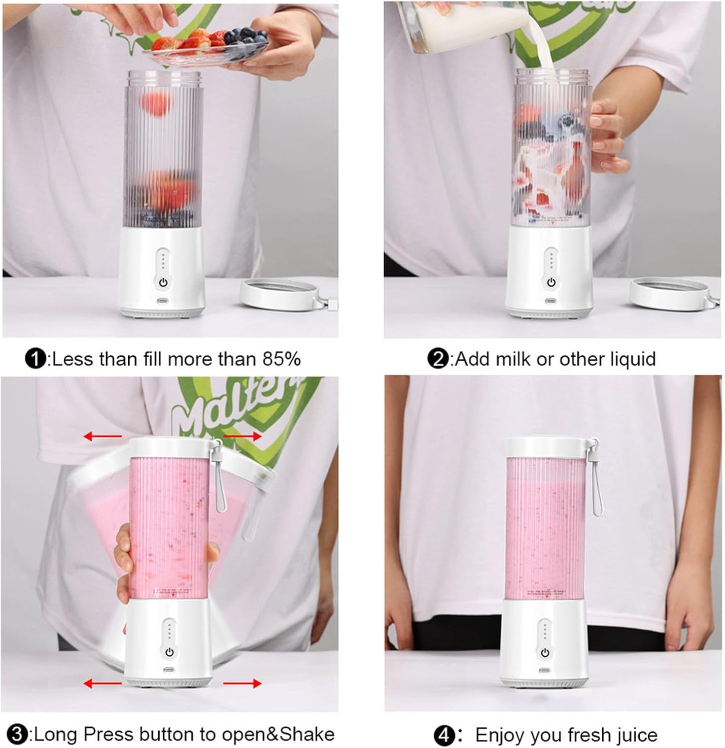 Portable Blender for Smoothies & Shakes - Personal & Small Blender, USB-C Rechargeable & Self Cleaning - Quiet Mini Travel Blender with Stainless Steel Blade