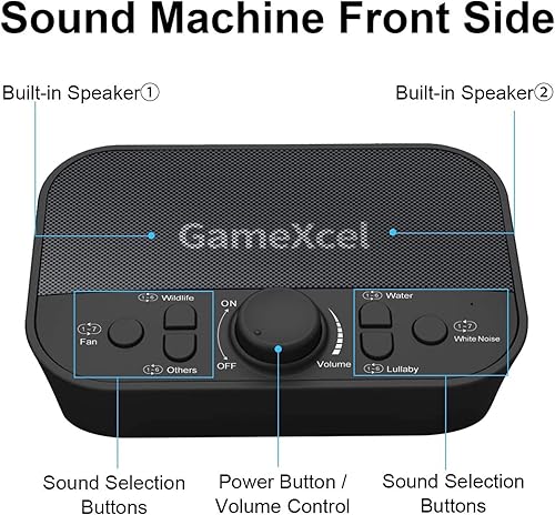 Miniatura 7 de Máquina de sonido portátil, máquina de ruido blanco con 38 sonidos y altavoces duales, cargador USB, temporizador y memoria, terapia de sueño