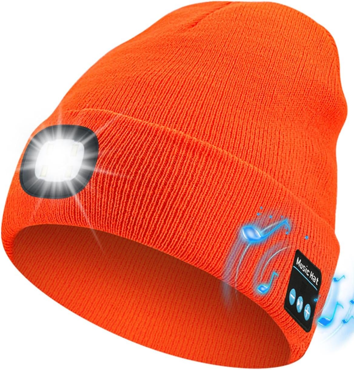 Bluetooth Beanie with Light, USB Rechargeable LED Headlamp Winter Hat, Men Women Valentine's Day Gifts