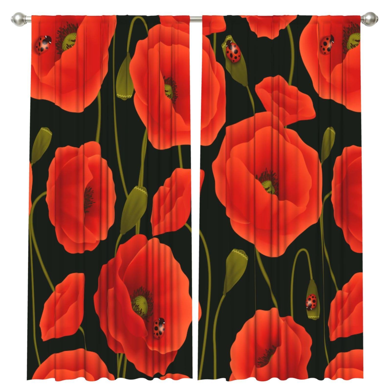 InOmak Poppy Flowers, 2 Panels Window Curtains 52 x 84 Inch Blackout Curtains for Living Room Bedroom