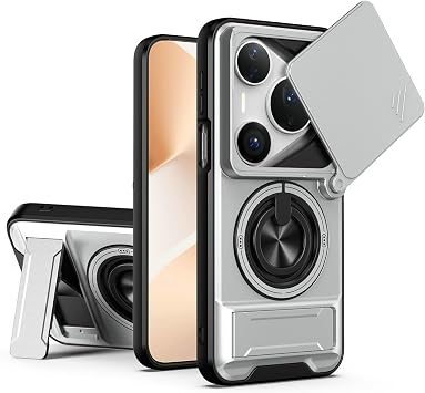Compatible with Huawei Pura 80 Ultra Case Cover,Compatible with Huawei Pura 80 Pro Pro+ LMR-AL00 LMR-LX9 with Slide Camera Cover Phone Stand Protective Case Silver