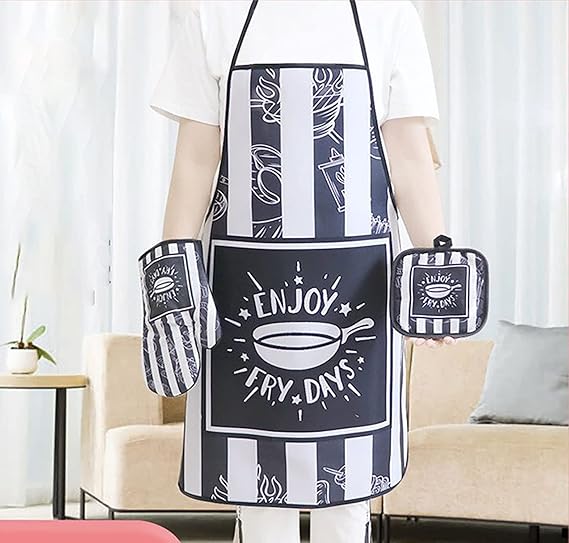 House of Quirk Kitchen Oven Mitts Glove Potholder Apron and Heart Non Slip Heat Resistant Mitts for Baking Cooking BBQ