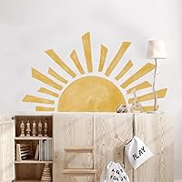 Vista 8 de Calcomanías de pared grandes bohemias con diseño de medio amanecer, para despegar y pegar, calcomanías de acuarela para pared de amanecer