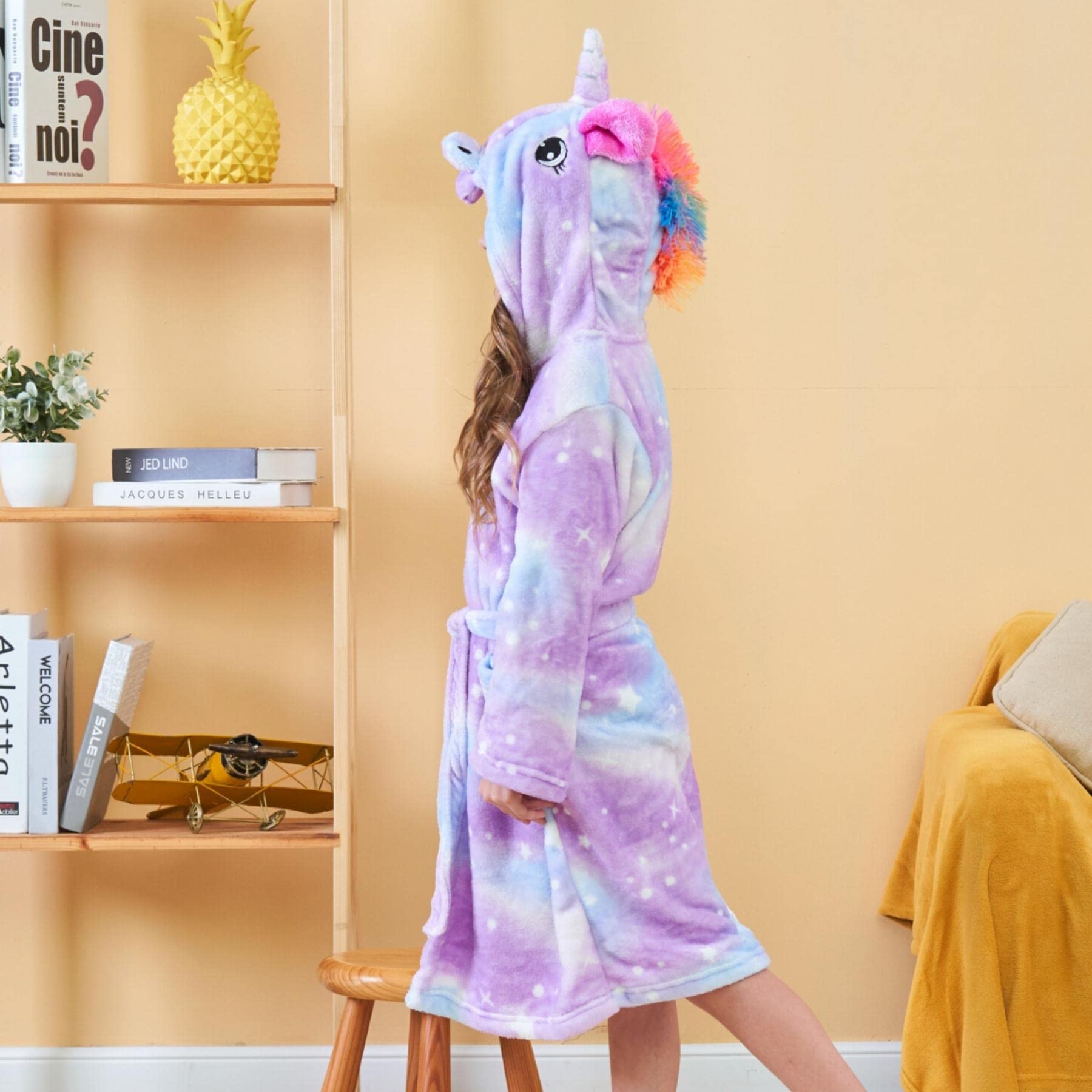 Peignoir Doux Fille Licorne Robes de Chambre à Capuche pour Filles avec Pantoufles de Licorne - Cadeaux pour Filles