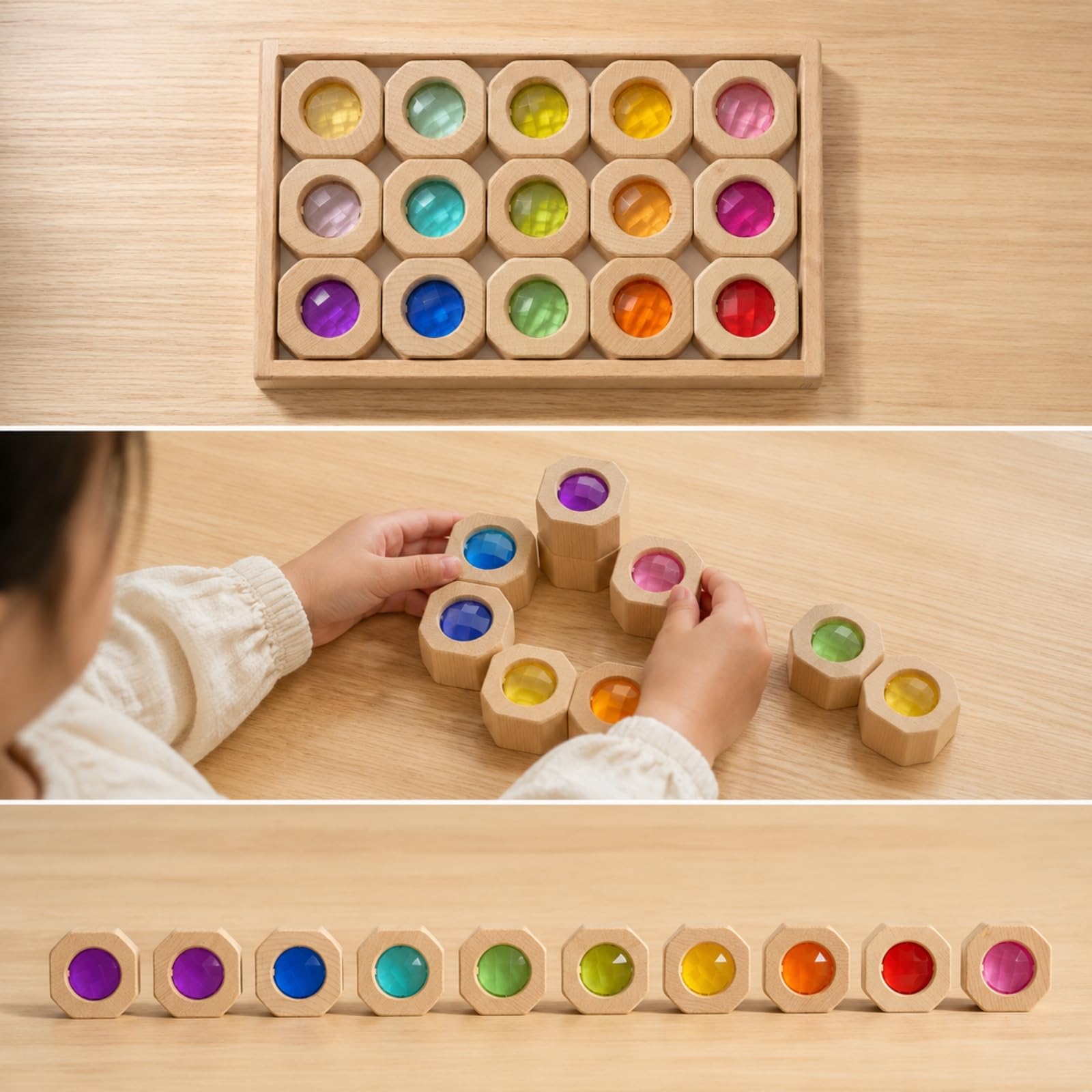 Gralara 15 Pezzi Pezzi da Costruzione in Acrilico con Cornice in Legno Sensoriale Set di Blocchi Sagomati Pedagogico Giocattolo Educativo per Aula Prescolare
