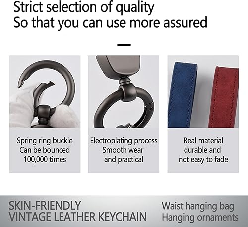 Miniatura 3 de Acespeed 3 llaveros de cuero para automóvil, llavero giratorio de 360 grados y anillo en D antipérdida para hombres y mujeres (marrón, gris,