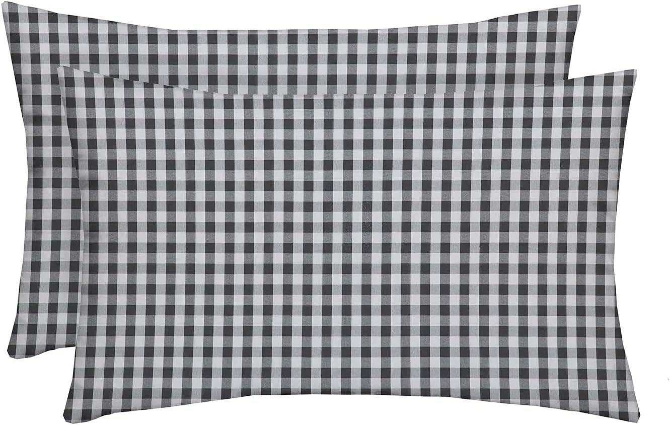 RSH DECOR Indoor Outdoor Grey Brown Tan Prints - 2-20"x12" Rectangle Lumbar Pillow Set Weather Resistant - Choose Pillow Color (Dawson Pewter Grey Plaid Farmhouse Check)