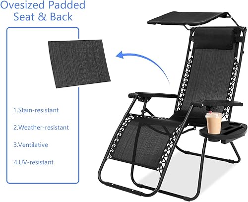 Miniatura 3 de Meet perfect Juego de 2 sillas Zero Gravity con toldo, reclinables ajustables para exteriores, sillas de patio al aire libre, sillas reclinables