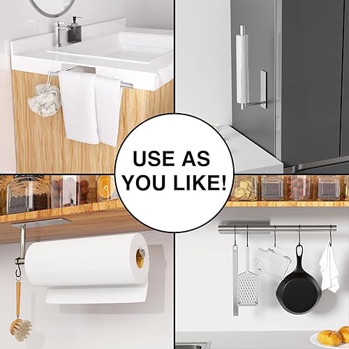 Miniatura 4 de Soporte para toallas de papel  Toallero de papel colgante con gancho, autoadhesivo o perforado, soporte de toalla de acero inoxidable plateado