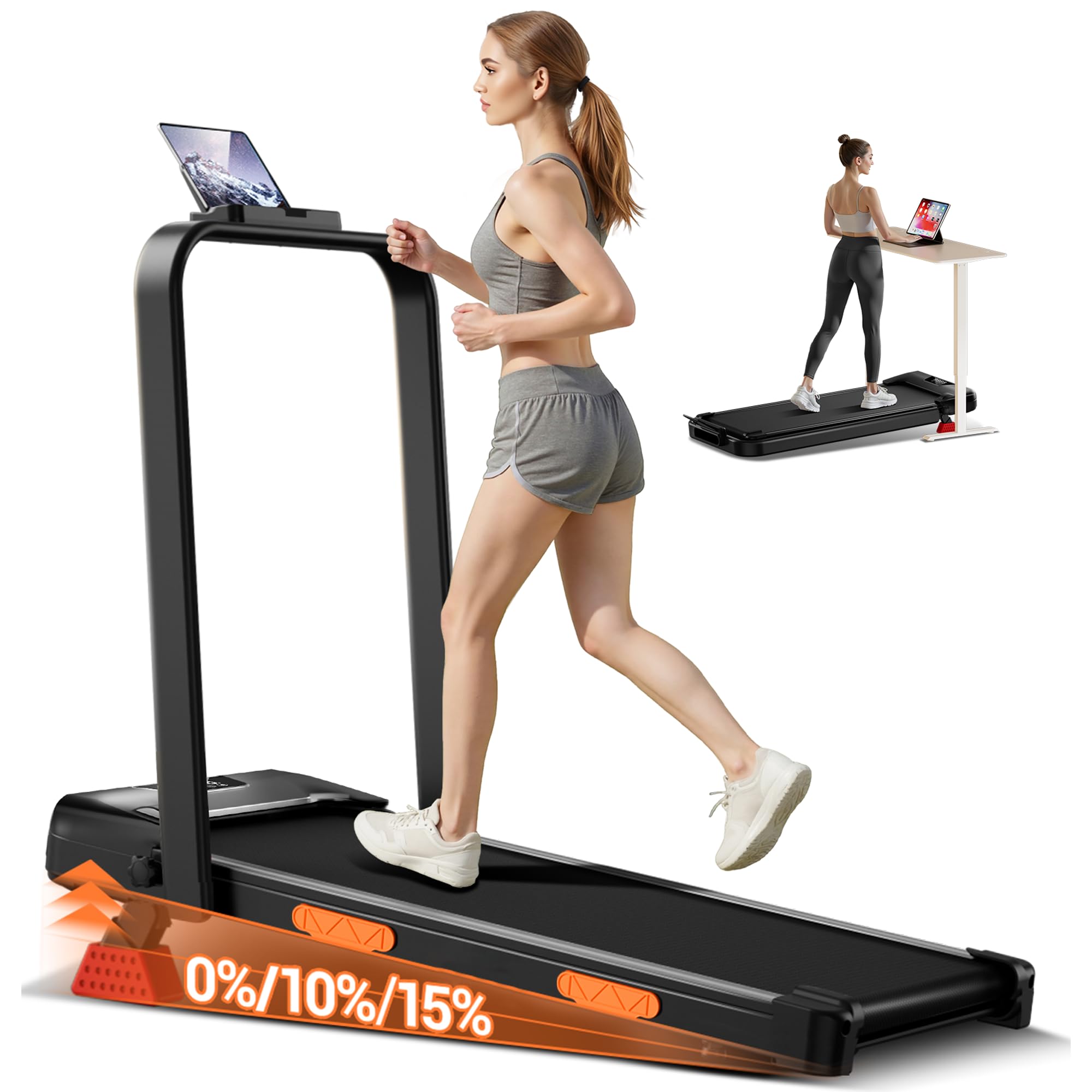 LONTEK Laufband für Zuhause Klappbar mit Steigung 16% | 10km/h Elektrisches Laufbänder mit Griff Klappbares, 3.0HP Treadmill Walking Pad for Home, Belastung 159KG