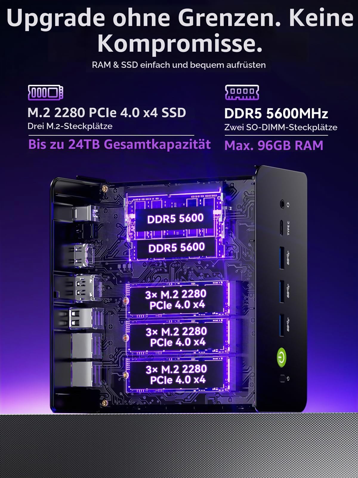GMKtec (3 Jahren Garantie Mini PC, K15 Intel Core Ultra 5 125U(Turbo 4,3 GHz, 12C/14T) Desktop PC Computer W11 Pro 1 TB SSD 32 GB Dual DDR5 5600 MHz Dual-LAN 2,5 G WiFi 6 USB-C BT5.2 USB 3.2