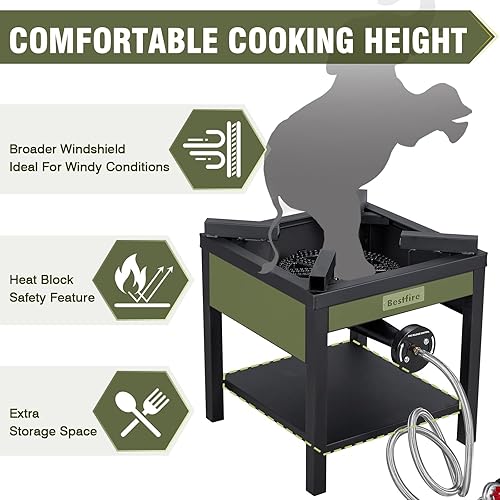 Miniatura 4 de Bestfire Estufa de gas propano para exteriores de 260,000 BTU con regulador ajustable de 0-20 PSI y manguera trenzada de acero para cocinar en casa