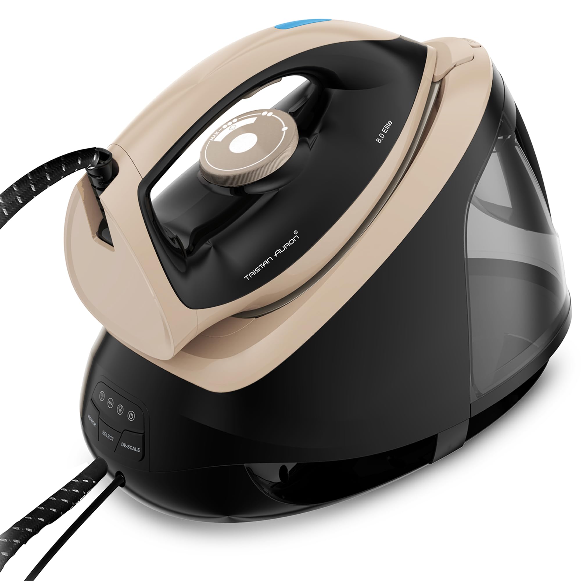 Tristan Auron Dampfbügelstation 2400 W 400g Dampfstoß | 8 bar Dampfdruck - variabler Dampf bis 155 g/min I 1,8 L Wassertank Abschaltautomatik Elite 8 (Schwarz)