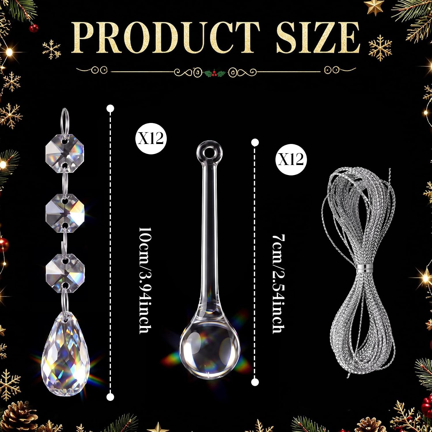Timtin 24 Pcs Christmas Raindrop Ornaments Set Clear Acrylic Pendants image 2