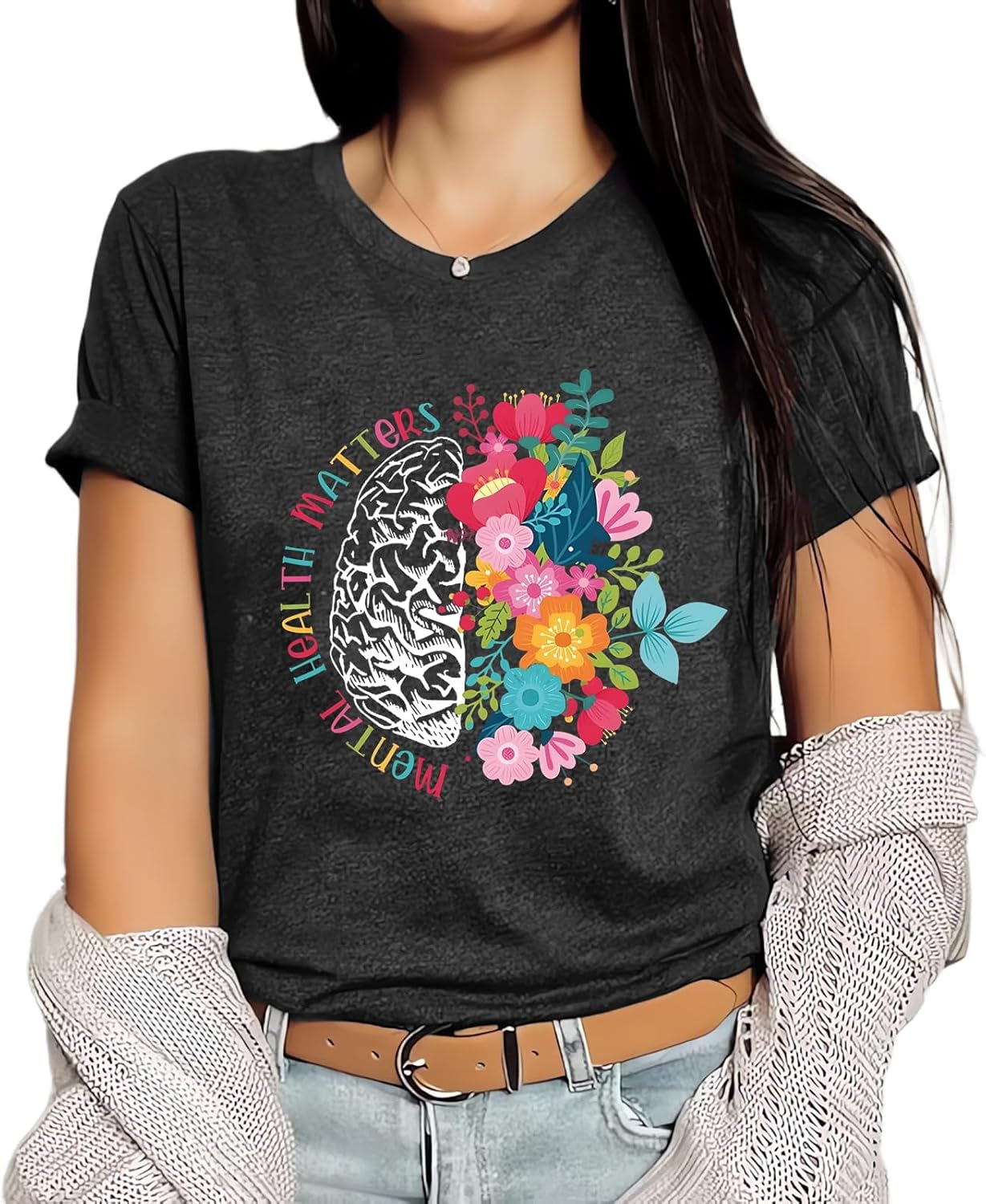 Mental Health Matters Shirt Women Inspirational Tshirts Human Brain Mental Health Illness Awareness Tops - Image 6