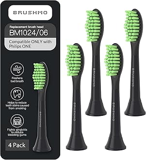 Replacement Toothbrush Heads, Compatible with Philips One for Sonicare Electric Toothbrush Handles HY1022, 4 Standard Heads with Tongue Cleaner, Soft Dupont Bristles, BM124m, Shadow Black
