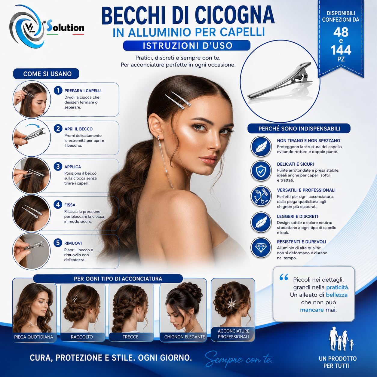 Becchi di Cicogna 48 pz - Fermagli di nuova generazione per capelli a becco d'anatra, Clip per capelli in metallo pinze adatte allo styling dei capelli. Mollette Hair Clip