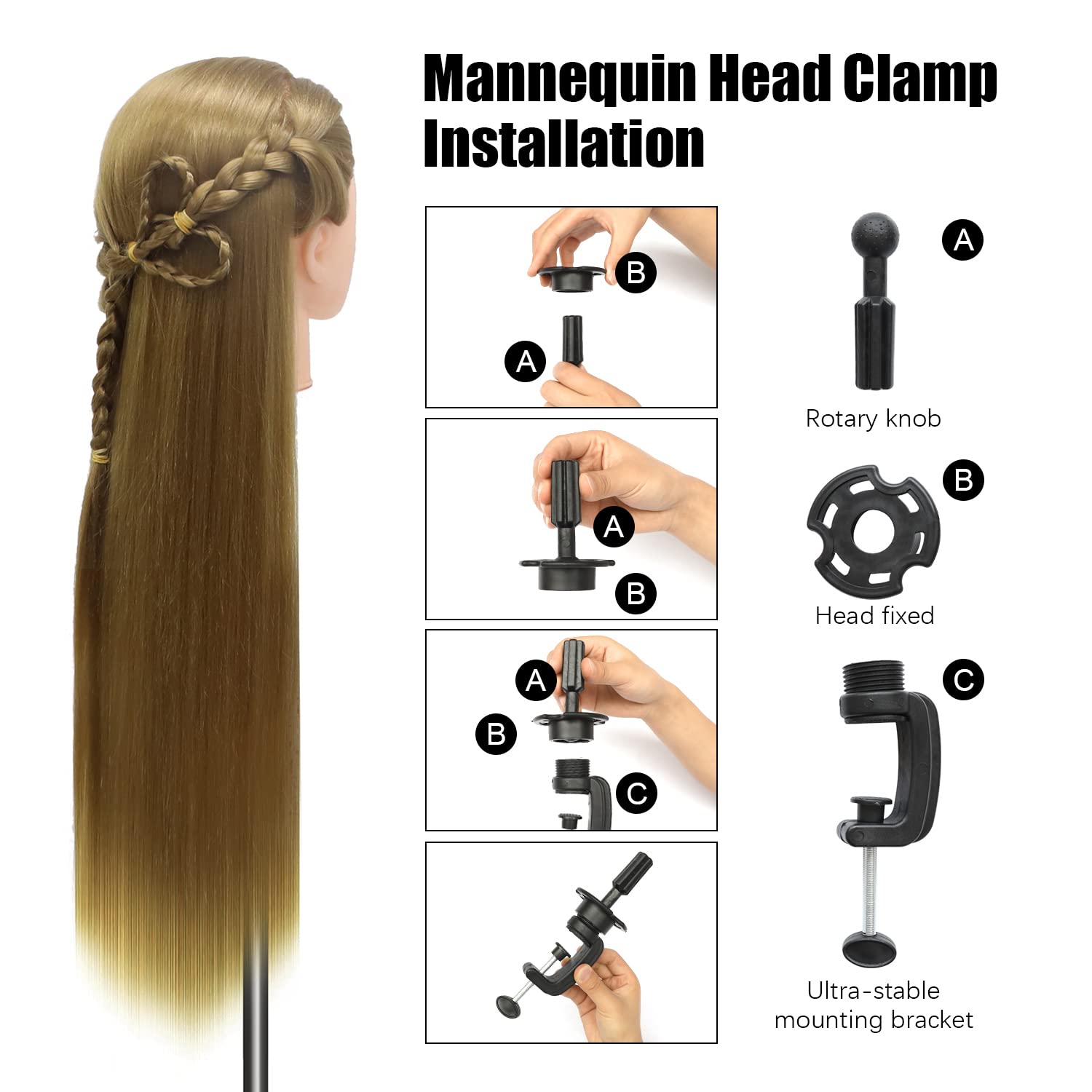 Testa Per Parrucchiere, 28 Inch Testina Parrucchiere Capelli 100% fibre Sintetiche Parrucchiere Testa Per Parrucchiere con Morsetto Libero e DIY Accessori Per Capelli (27