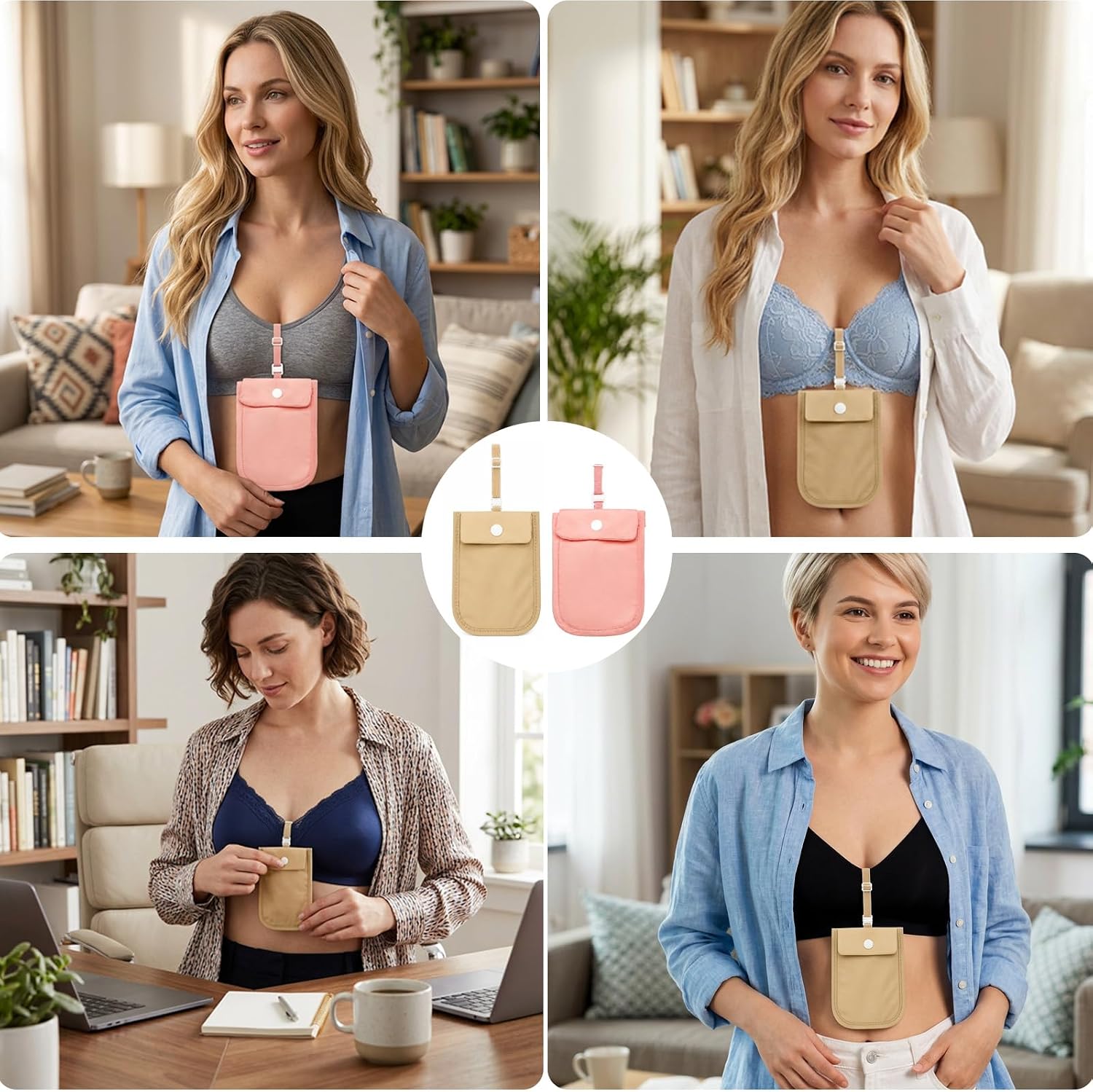 2 Bra Wallets Women Travel, Under Clothes Travel Pouch Anti Theft, Hidden Security Pouch for Daily Commute and Festival Events, Made of Nylon Fabric